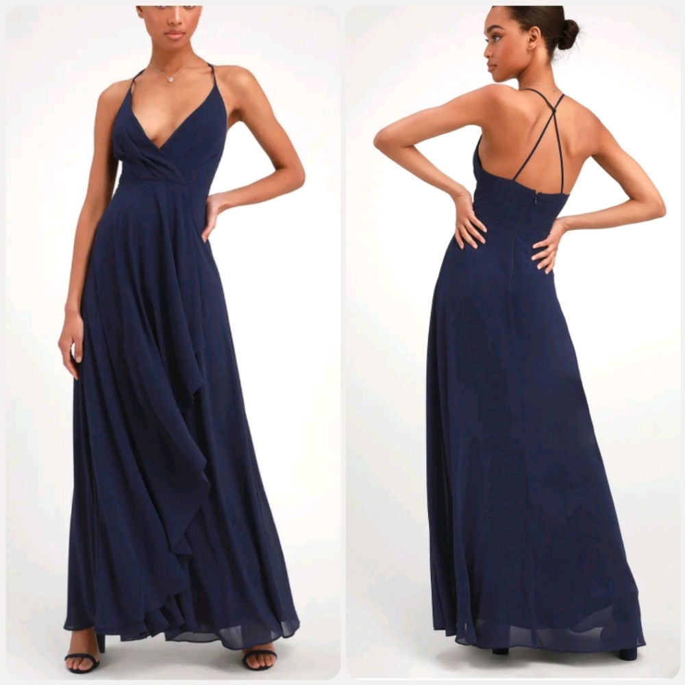 Lulu's Love Forever Navy Blue Backless Maxi Dress
